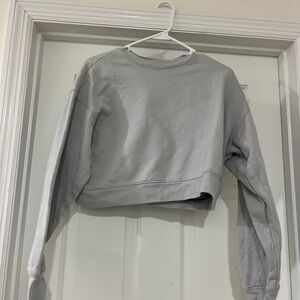 Girlfriend Collective Light Gray/Blue Cropped Crewneck